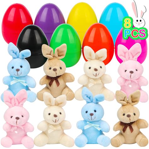 Newbea 8 Pcs Filled Easter Eggs With Plush Bunny393 Plastic Easter