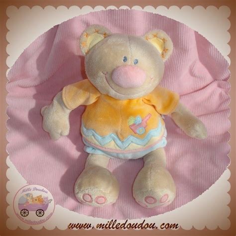 NATTOU SOS DOUDOU OURS BEIGE CORPS ORANGE BLEU