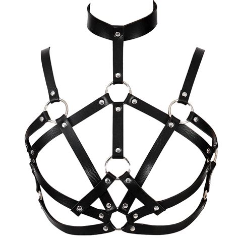 Pu Leather Harness Cage Bra Belt Lingerie Fetish For Women Body Bondage