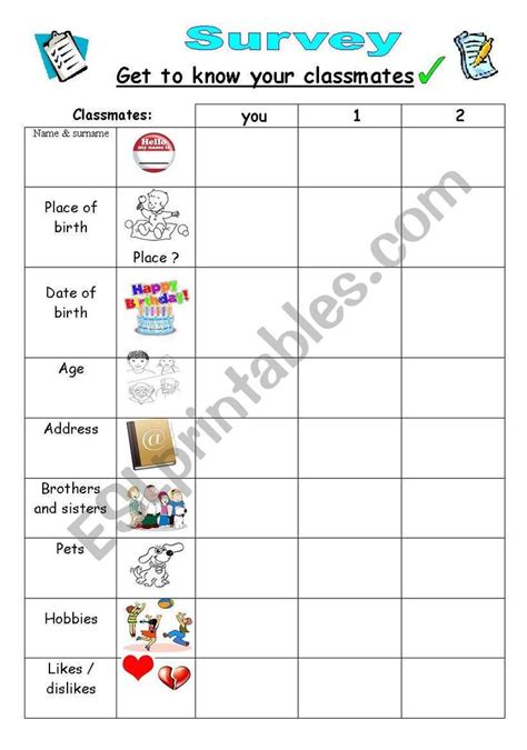 Get To Know Your Classmates Pair Work ESL Worksheet By Pino29