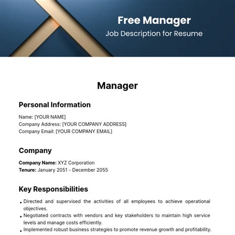 Free Manager Job Description For Resume Template Edit Online And Download