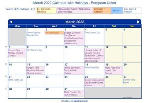 Print Friendly March 2022 Eu Calendar For Printing