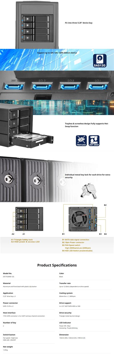 Silverstone FS304B 4 Bay Hot Swap Mobile Rack Backplane For 3 5in HDD BPC Technology