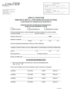 Fillable Online Longviewtexas APPLICATION FOR PRECIOUS METAL AND GEMS