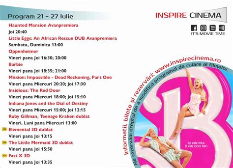 Program Cinema Inspire Alba Mall Ce Filme Vor Rula N Perioada