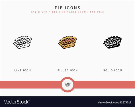 Pie icons set with solid icon line style cookie Vector Image