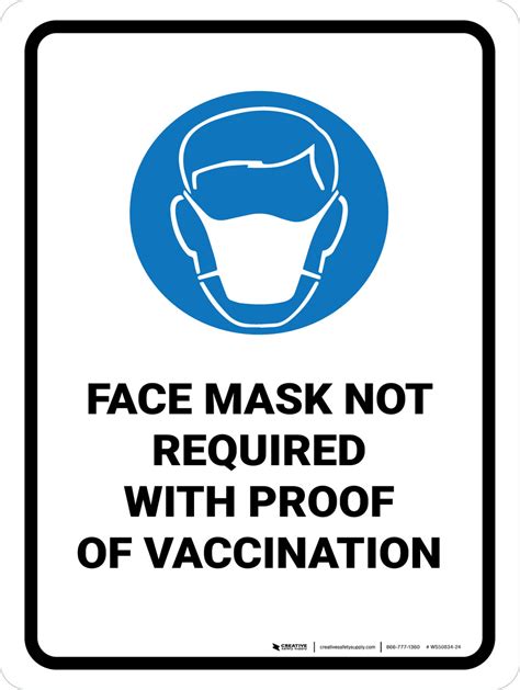 Face Mask Not Required With Proof Of Vaccination With Icon White Portrait Wall Sign