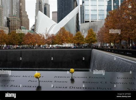 The National September 11 Memorial At Ground Zero In New York Stock