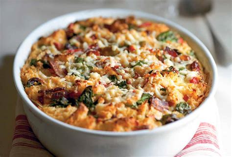 Savory Bread Pudding with Bacon and Spinach