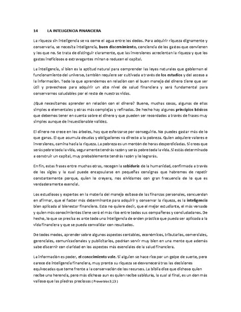 14 La Inteligencia Financiera 14 La Inteligencia Financiera La Riqueza Sin Inteligencia Se Va