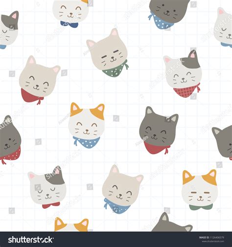 8,258 Hand Draw Cat Seamless Pattern Doodle Cartoon Background Funny ...