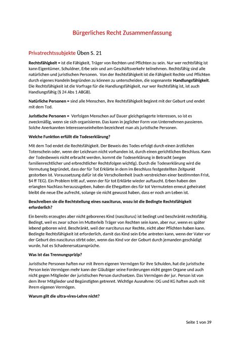 Bürgerliches Recht Zusammenfassung bis Seite 239 Bürgerliches Recht