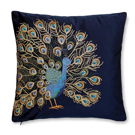 Navy Embroidered Peacock Cushion | Teal cushion covers, Teal cushions ...