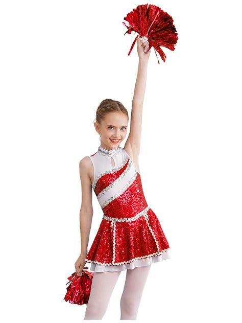 IEFIEL Girls Halloween Party Fancy Dress Costume Sequins Cheer Leader ...