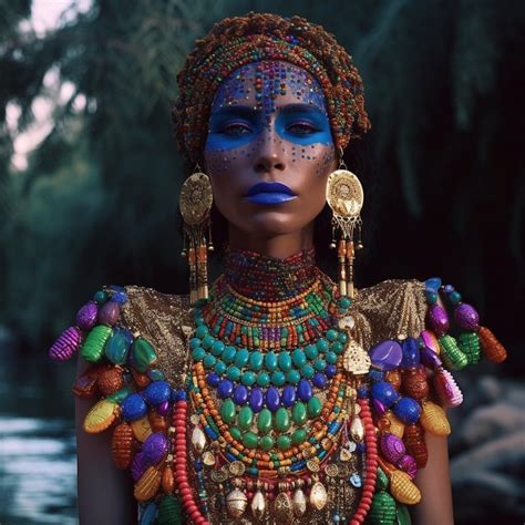 Portrait Of A Beautiful Black Woman Wearing African Headdress In A