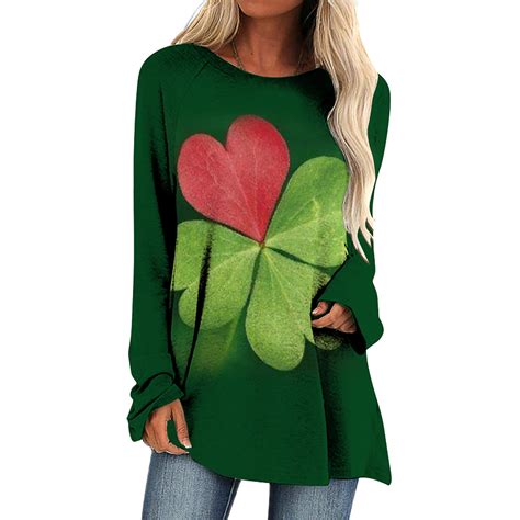 Happy St Patricks Day Shirts Womens On Clearance Green Four Leaf Clover