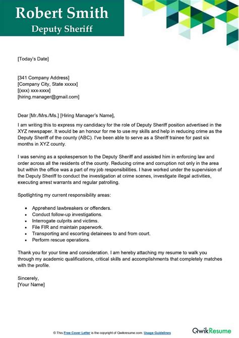 Deputy Sheriff Cover Letter Examples - QwikResume