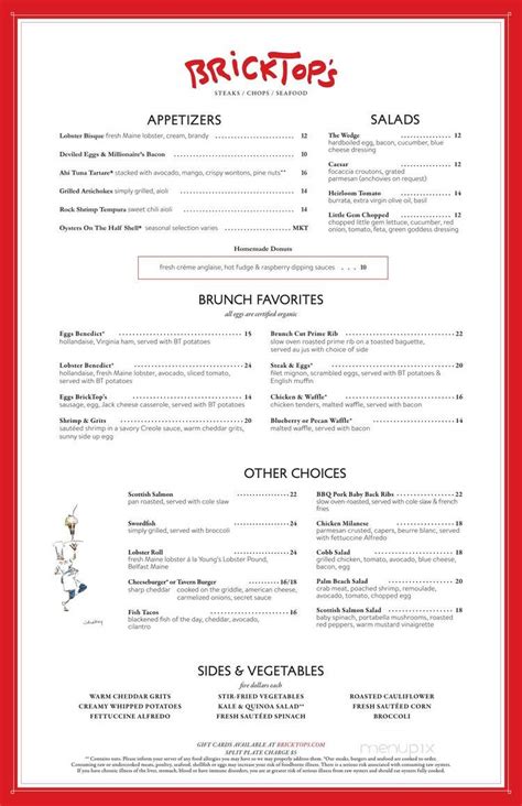 Menu of BrickTop's in Palm Beach Gardens, FL 33410