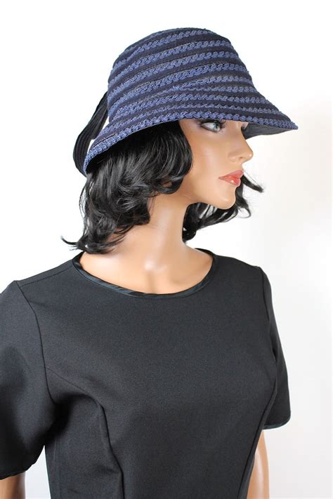 40s Cloche Hat 7 1 8 M Vintage Dark Navy Blue Straw Raffia Etsy