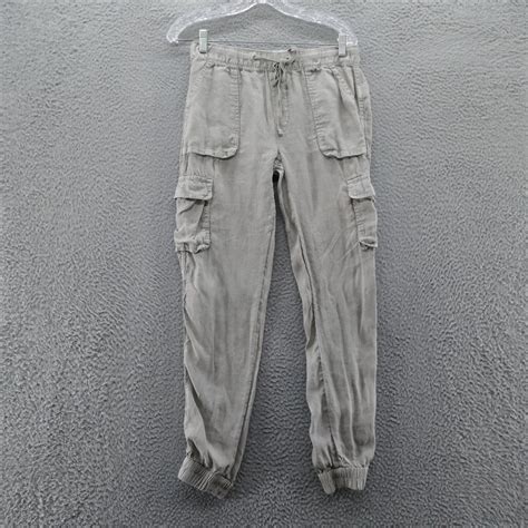 Nicole Miller Linen Cargo Jogger Pants Small Gray Drawstring Mid Rise Breathable Ebay