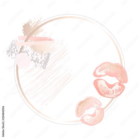 Golden Pink Nude Art Frames Modern Card Design Brush Stroke Lipstick Traces Gold Imprint