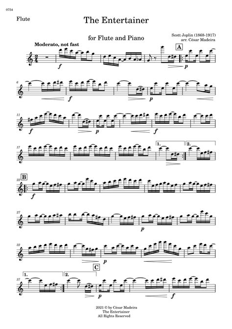 The Entertainer By Joplin Flute And Piano Individual Parts Arr