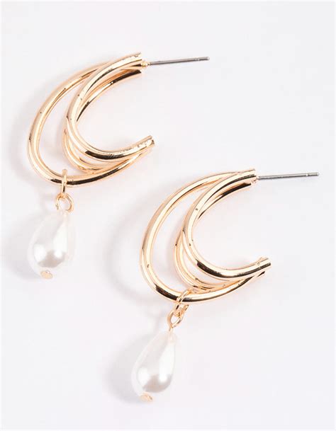 Gold Illusion Pearl Drop Hoop Earrings Lovisa