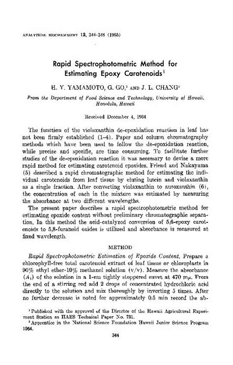 Pdf Rapid Spectrophotometric Method For Estimating Epoxy Carotenoids