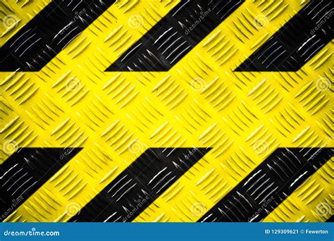 Warning Sign With Yellow And Black Stripes Painted On Steel Checker