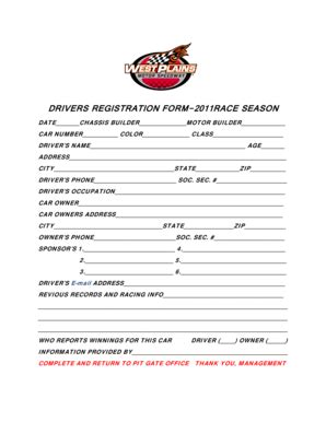 Fillable Online Drivers Registration Form 2011race Season West Plains