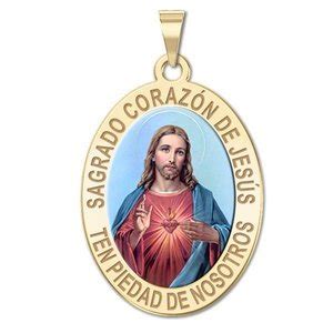 Sagrado Corazon de Jesus Medalla religiosa oval en color - PG90884