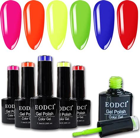 Amazon Eodci Neon Gel Nail Polish Set Summer Bright 6 Colors Hot Pink Green Navy Blue Red
