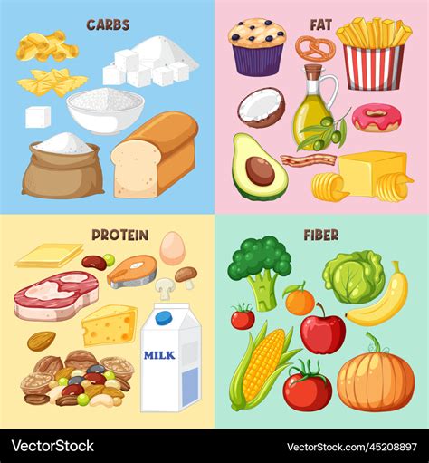 Food nutrition groups set Royalty Free Vector Image