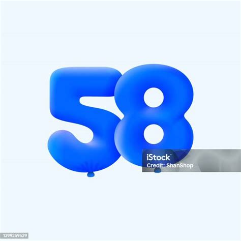 Blue 3d Number 58 Balloon Realistic 3d Helium Blue Balloons Stock