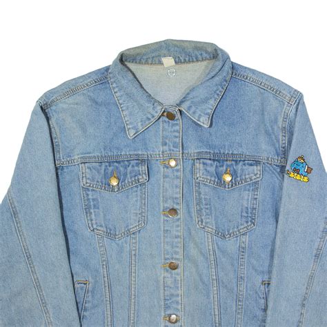 HERITAGE FALMER Embroidered Cartoon Patch Denim Jacket Blue Womens M EBay