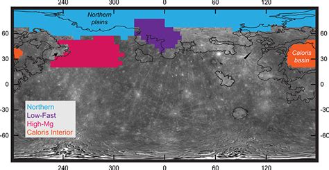 Figure 5 Map Of Mercury Showing The Locations Of The Four Geochemical