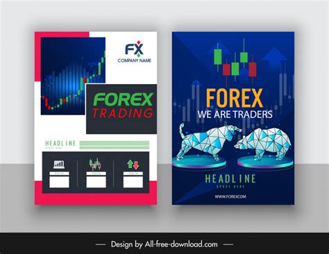 Forex Trading Flyer Templates Lowpoly Bear Bull Chart Sketch Vectors