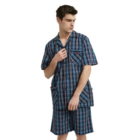 Global Mens Cotton Short Sleeve And Shorts Yarn Pajama Set With Pockets 2 Piece Sizes S To