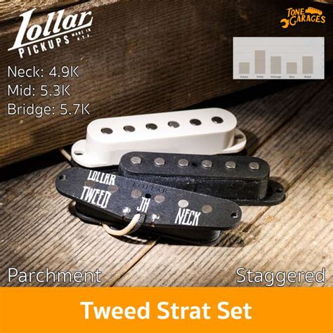 Lollar Pickups Vintage Tweed Strat Set Parchment Cover Staggered Pole