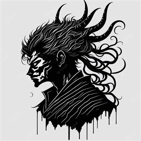 Premium Vector | A black and white illustration of a devil with horns ...