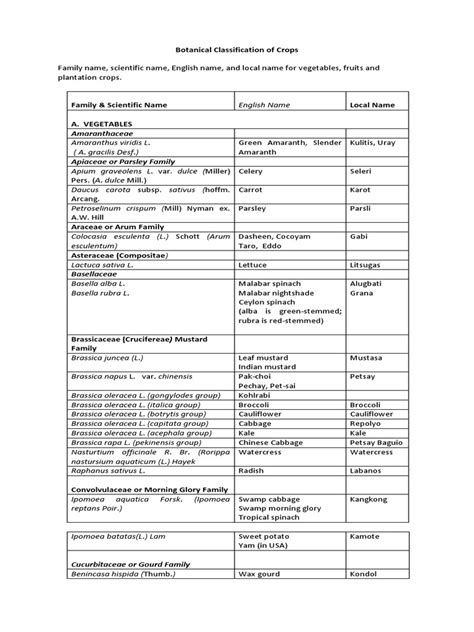 Botanical Classification of Crops | PDF | Broccoli | Green Bean