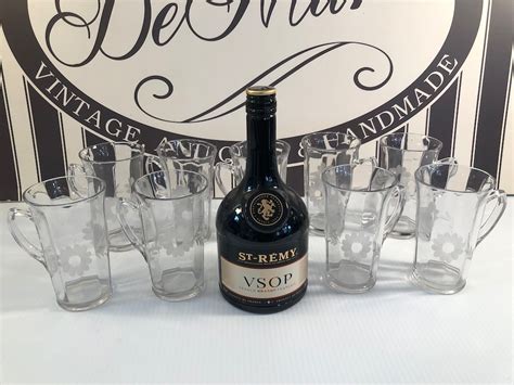 Vintage Hot Toddy Irish Coffee Glasses Set Of 9 Clear Etched Floral