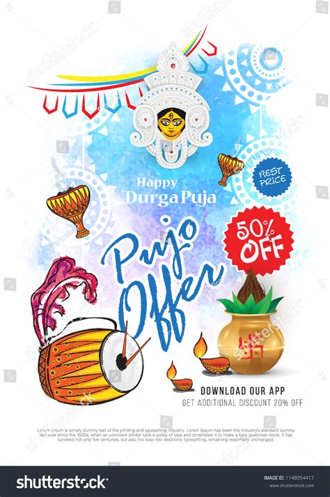 Durga Puja Offer Poster Background Design Layout Template Vector De