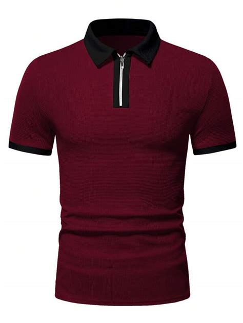 Manfinity Homme Men Contrast Trim Quarter Zip Contrast Collar Polo