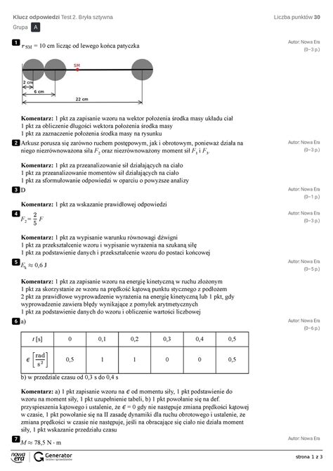 Klucz odpowiedzi Test 2 Dział VI strona 1 z 3 1 10 cm licząc od