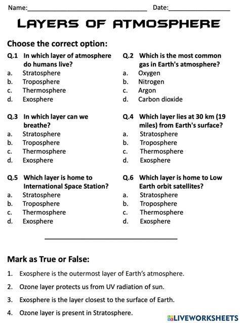 Layers Of The Atmosphere Online Worksheet For 5 Live Worksheets Worksheets Library