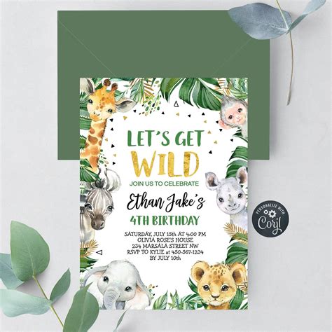 SAFARI JUNGLE BIRTHDAY INVITATION EDITABLE TEMPLATE WITH CORJL