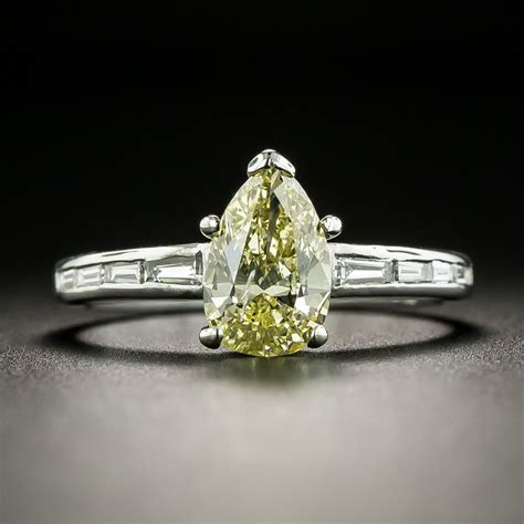 1 01 Carat Natural Fancy Yellow Pear Cut Diamond Engagement Ring Gia