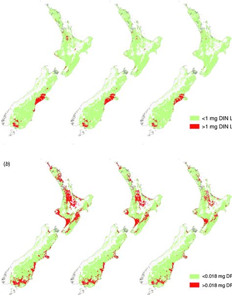 Estimated catchments with median (a) dissolved inorganic N (DIN) or (b ...