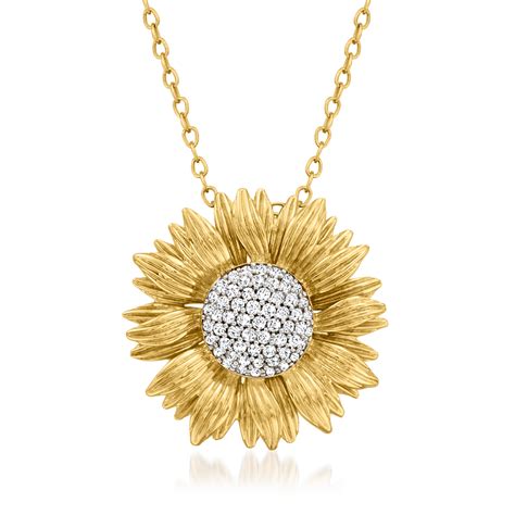 25 Ct T W Diamond Sunflower Necklace In 14kt Yellow Gold Ross Simons